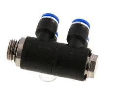6mm x G1/4'' 4-way Manifold Messing/PA 66 Insteekfitting Buitendraad Draaibaar NBR