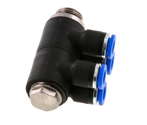6mm x G1/4'' 4-way Manifold Messing/PA 66 Insteekfitting Buitendraad Draaibaar NBR
