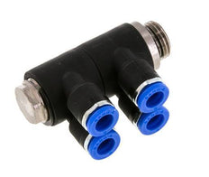6mm x G1/4'' 4-way Manifold Messing/PA 66 Insteekfitting Buitendraad Draaibaar NBR