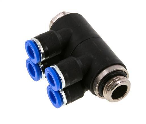 6mm x G1/4'' 4-way Manifold Messing/PA 66 Insteekfitting Buitendraad Draaibaar NBR