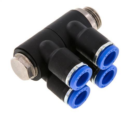 8mm x G1/4'' 4-way Manifold Messing/PA 66 Insteekfitting Buitendraad Draaibaar NBR