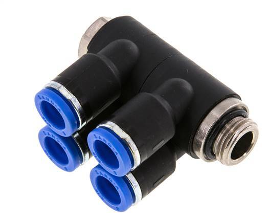 8mm x G1/4'' 4-way Manifold Messing/PA 66 Insteekfitting Buitendraad Draaibaar NBR