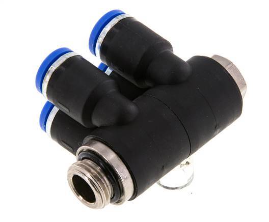 8mm x G1/4'' 4-way Manifold Messing/PA 66 Insteekfitting Buitendraad Draaibaar NBR