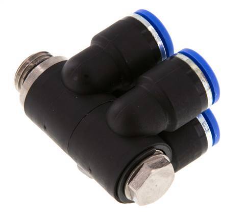 10mm x G1/4'' 4-way Manifold Messing/PA 66 Insteekfitting Buitendraad Draaibaar NBR