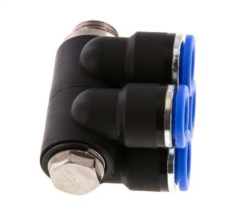 10mm x G1/4'' 4-way Manifold Messing/PA 66 Insteekfitting Buitendraad Draaibaar NBR