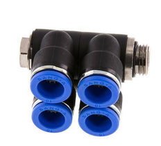 10mm x G1/4'' 4-way Manifold Messing/PA 66 Insteekfitting Buitendraad Draaibaar NBR