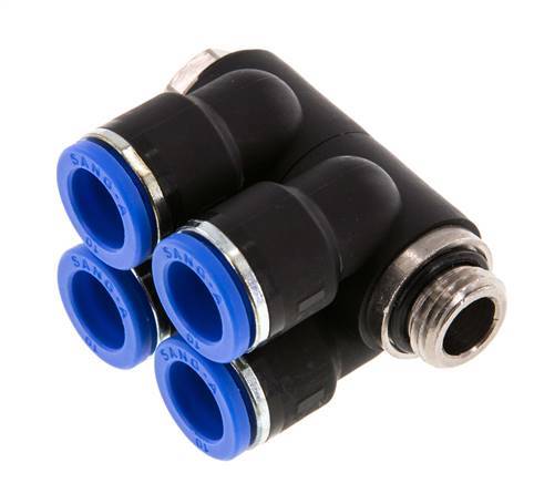 10mm x G1/4'' 4-way Manifold Messing/PA 66 Insteekfitting Buitendraad Draaibaar NBR