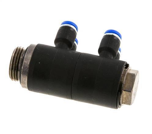 4mm x G3/8'' 4-way Manifold Messing/PA 66 Insteekfitting Buitendraad Draaibaar NBR