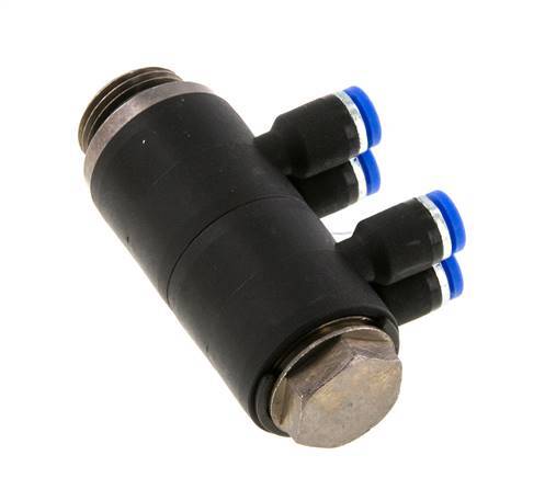 4mm x G3/8'' 4-way Manifold Messing/PA 66 Insteekfitting Buitendraad Draaibaar NBR