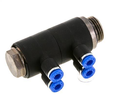 4mm x G3/8'' 4-way Manifold Messing/PA 66 Insteekfitting Buitendraad Draaibaar NBR