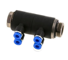 4mm x G3/8'' 4-way Manifold Messing/PA 66 Insteekfitting Buitendraad Draaibaar NBR