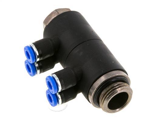 4mm x G3/8'' 4-way Manifold Messing/PA 66 Insteekfitting Buitendraad Draaibaar NBR