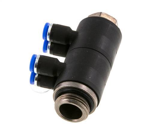 4mm x G3/8'' 4-way Manifold Messing/PA 66 Insteekfitting Buitendraad Draaibaar NBR