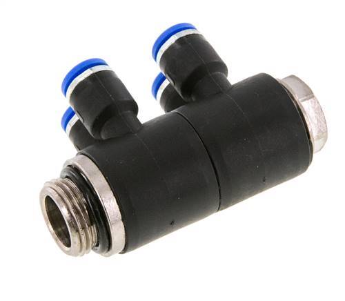 6mm x G3/8'' 4-way Manifold Messing/PA 66 Insteekfitting Buitendraad Draaibaar NBR