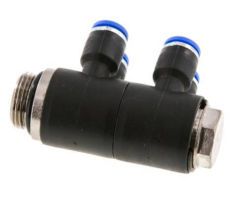 6mm x G3/8'' 4-way Manifold Messing/PA 66 Insteekfitting Buitendraad Draaibaar NBR