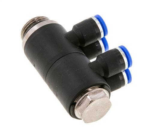 6mm x G3/8'' 4-way Manifold Messing/PA 66 Insteekfitting Buitendraad Draaibaar NBR