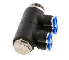 6mm x G3/8'' 4-way Manifold Messing/PA 66 Insteekfitting Buitendraad Draaibaar NBR