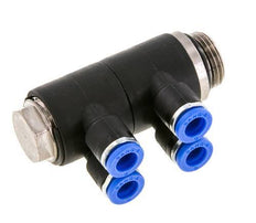 6mm x G3/8'' 4-way Manifold Messing/PA 66 Insteekfitting Buitendraad Draaibaar NBR
