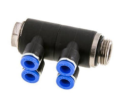 6mm x G3/8'' 4-way Manifold Messing/PA 66 Insteekfitting Buitendraad Draaibaar NBR