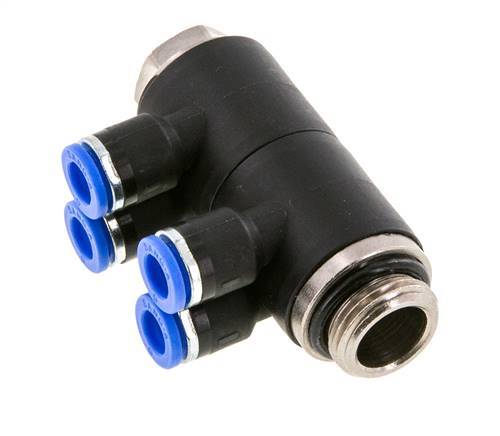 6mm x G3/8'' 4-way Manifold Messing/PA 66 Insteekfitting Buitendraad Draaibaar NBR