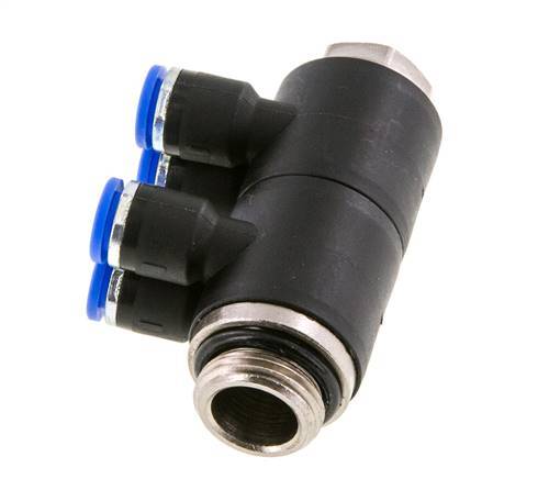 6mm x G3/8'' 4-way Manifold Messing/PA 66 Insteekfitting Buitendraad Draaibaar NBR