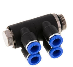 8mm x G3/8'' 4-way Manifold Messing/PA 66 Insteekfitting Buitendraad Draaibaar NBR