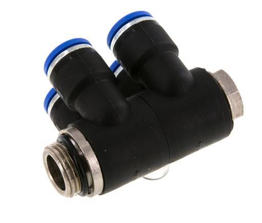 10mm x G3/8'' 4-way Manifold Messing/PA 66 Insteekfitting Buitendraad Draaibaar NBR