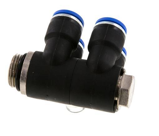10mm x G3/8'' 4-way Manifold Messing/PA 66 Insteekfitting Buitendraad Draaibaar NBR