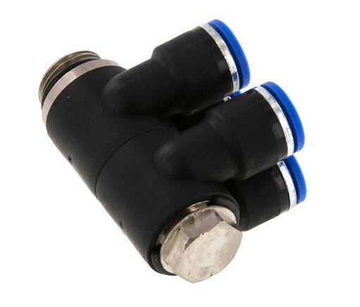 10mm x G3/8'' 4-way Manifold Messing/PA 66 Insteekfitting Buitendraad Draaibaar NBR