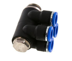 10mm x G3/8'' 4-way Manifold Messing/PA 66 Insteekfitting Buitendraad Draaibaar NBR