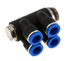 10mm x G3/8'' 4-way Manifold Messing/PA 66 Insteekfitting Buitendraad Draaibaar NBR