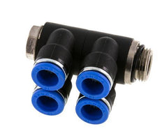 10mm x G3/8'' 4-way Manifold Messing/PA 66 Insteekfitting Buitendraad Draaibaar NBR