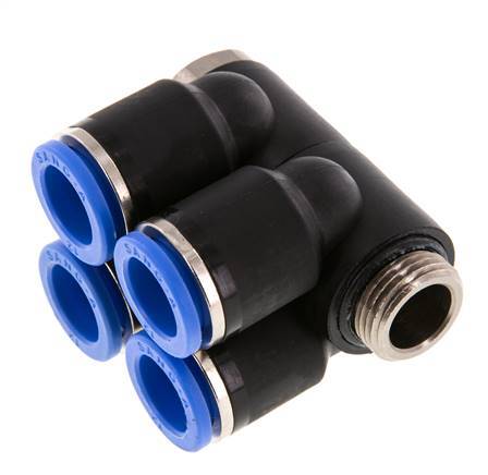 12mm x G3/8'' 4-way Manifold Messing/PA 66 Insteekfitting Buitendraad Draaibaar NBR