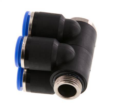 12mm x G3/8'' 4-way Manifold Messing/PA 66 Insteekfitting Buitendraad Draaibaar NBR
