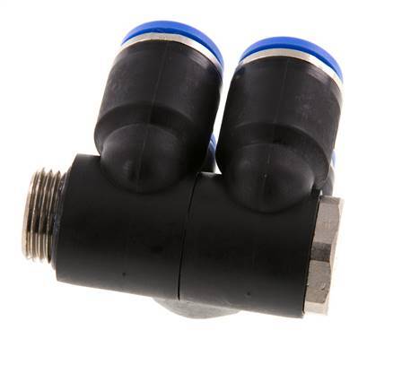 12mm x G3/8'' 4-way Manifold Messing/PA 66 Insteekfitting Buitendraad Draaibaar NBR