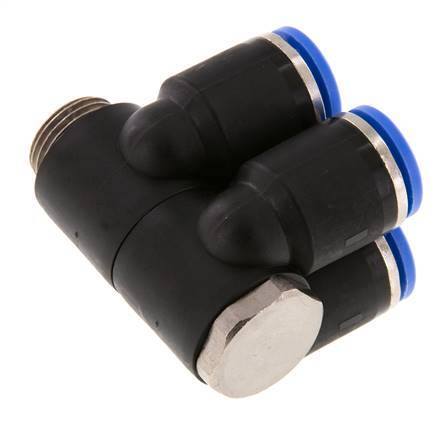 12mm x G3/8'' 4-way Manifold Messing/PA 66 Insteekfitting Buitendraad Draaibaar NBR