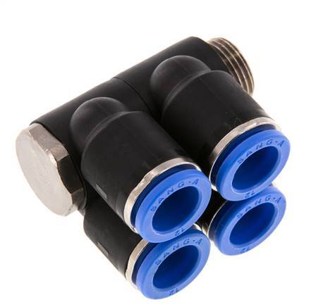 12mm x G3/8'' 4-way Manifold Messing/PA 66 Insteekfitting Buitendraad Draaibaar NBR