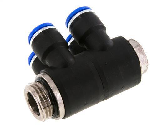 10mm x G1/2'' 4-way Manifold Messing/PA 66 Insteekfitting Buitendraad Draaibaar NBR