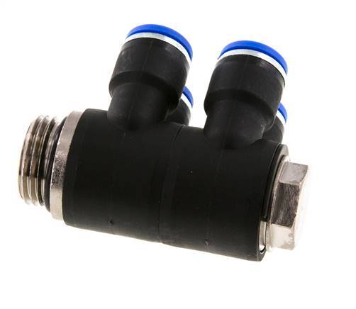 10mm x G1/2'' 4-way Manifold Messing/PA 66 Insteekfitting Buitendraad Draaibaar NBR