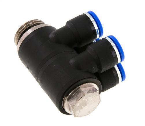 10mm x G1/2'' 4-way Manifold Messing/PA 66 Insteekfitting Buitendraad Draaibaar NBR
