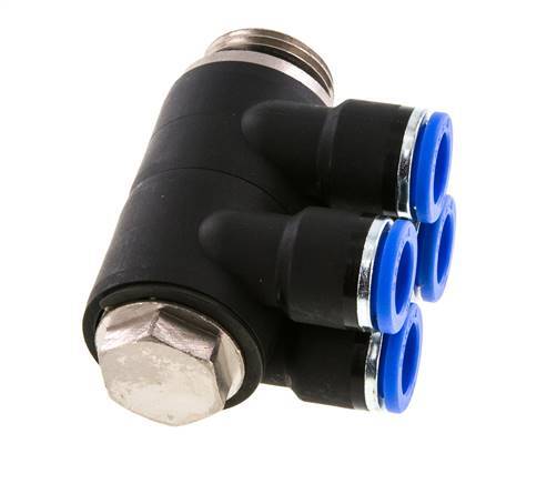 10mm x G1/2'' 4-way Manifold Messing/PA 66 Insteekfitting Buitendraad Draaibaar NBR