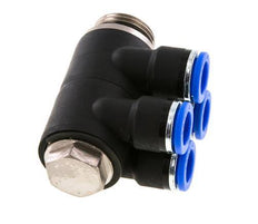 10mm x G1/2'' 4-way Manifold Messing/PA 66 Insteekfitting Buitendraad Draaibaar NBR