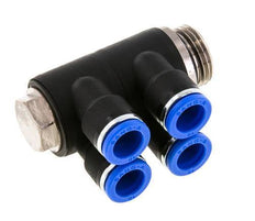 10mm x G1/2'' 4-way Manifold Messing/PA 66 Insteekfitting Buitendraad Draaibaar NBR