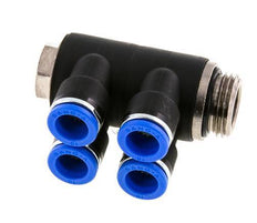 10mm x G1/2'' 4-way Manifold Messing/PA 66 Insteekfitting Buitendraad Draaibaar NBR