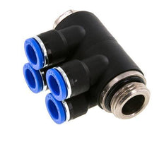 10mm x G1/2'' 4-way Manifold Messing/PA 66 Insteekfitting Buitendraad Draaibaar NBR