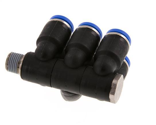 8mm x R1/8'' 6-way Manifold Messing/PA 66 Insteekfitting Buitendraad Draaibaar NBR