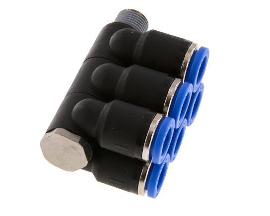 8mm x R1/8'' 6-way Manifold Messing/PA 66 Insteekfitting Buitendraad Draaibaar NBR