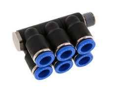 8mm x R1/8'' 6-way Manifold Messing/PA 66 Insteekfitting Buitendraad Draaibaar NBR