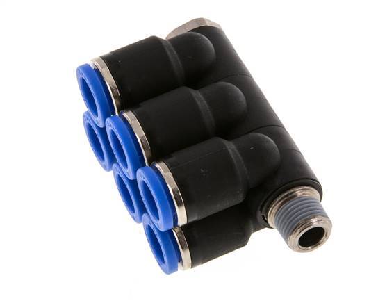 8mm x R1/8'' 6-way Manifold Messing/PA 66 Insteekfitting Buitendraad Draaibaar NBR