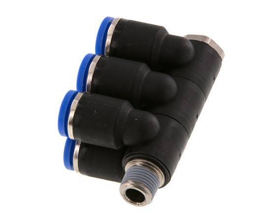 8mm x R1/8'' 6-way Manifold Messing/PA 66 Insteekfitting Buitendraad Draaibaar NBR
